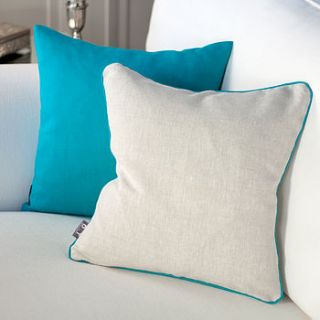 turquoise and oatmeal linen cushion cover by jodie byrne
