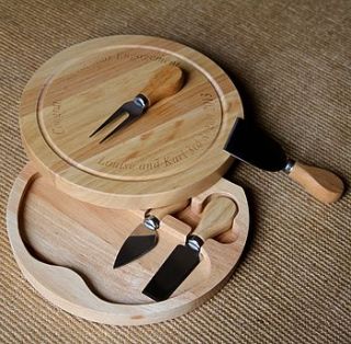personalised cheese board and cheese knives by sleepyheads