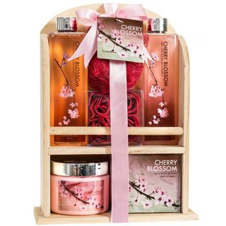 Natural Wood Caddy Cherry Blossom Spa Gift Set Bath Gift Baskets