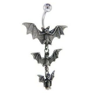 Gothic Tri 3 Vampire Bats Dangle Belly button Navel Ring 14 gauge Body Piercing Barbells Jewelry