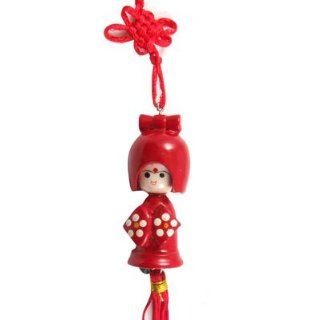 Red Chinese Knot Japanese Kokeshi Doll Phone Handbag Charm Strap Cell Phones & Accessories