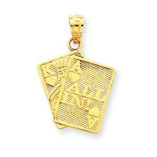 14k Gold Ace of Hearts & King of Hearts All In Cards Pendant Jewelry