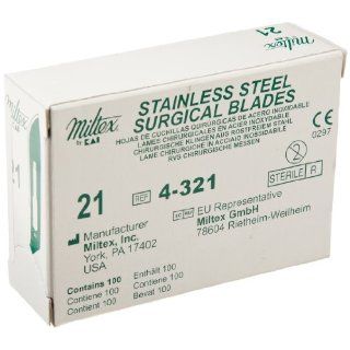 Integra Miltex 4 321 Stainless Steel Sterile Surgical Scalpel Blade, Size No. 21 (Pack of 100) Science Lab Scalpels