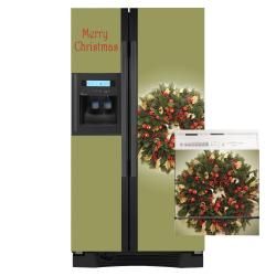 Appliance Art Holiday Wreath Combo Olive Refrigerator/ Dishwasher Covers Appliance Art Appliance Covers