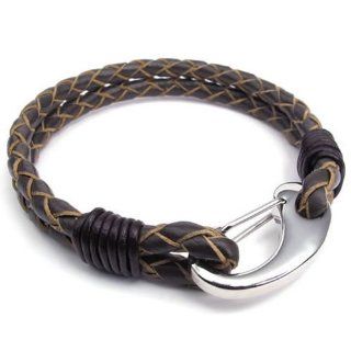 9", KONOV Jewelry Brown Leather Men's Bracelet Stainless Steel Clasp   9 inch KONOV Jewelry Jewelry