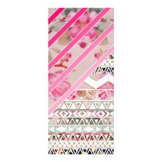 Girly Pink Stripes Floral Abstract Aztec Pattern Customized Rack Card
