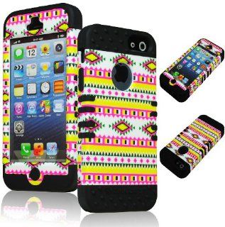 BasTexWireless Bastex Hybrid 2in1 Rocker Case for Apple iPhone 5, 5th Generation   Black Silicone with Hard Colorful Tribal Design Cell Phones & Accessories