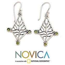 Sterling Silver 'Tree of Life' Peridot Earrings (Indonesia) Novica Earrings