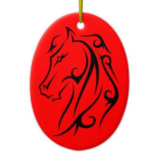 Red Horse Head Ornament Black Symbol