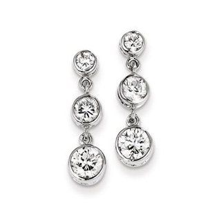 Sterling Silver Bezel Set 3 Stone CZ Dangle Earrings Jewelry