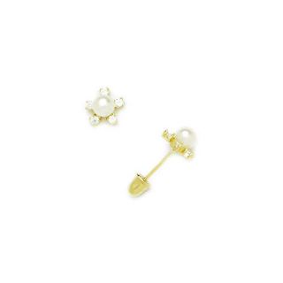 Jewelryweb Flower Genuine Cultured Pearl Stud Earrings