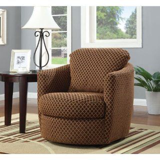 Coaster Home Furnishings 900405 Diamond Pattern Contemporary Swivel Accent Arm Chair, Brown   Fabric Swivel Accent Chairs