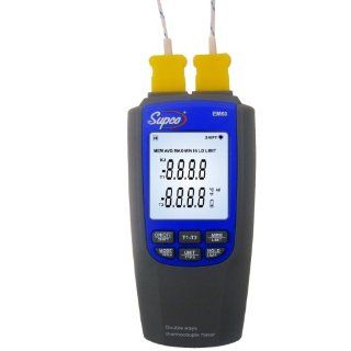 Supco EM60 Dual Channel Differential Digital Thermocouple Thermometer with Probes,  200 to 1300 Degrees C,  328 to 2372 Degrees F, Accuracy of + or   0.1% of reading + 0.7 Degree C Science Lab Digital Thermometers