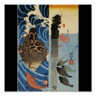 Japanese Octopus and Fish c. 1800's (Japan) Print