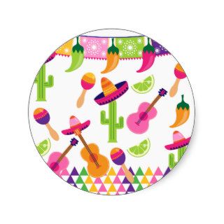 Mexican Fiesta Party Sombrero Saguaro Lime Peppers Stickers