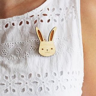 wooden bunny rabbit brooch by ginger pickle