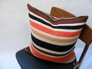 hand knit terracotta stripe cushion by s t r i k k handknits