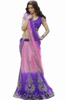 Lavender Pink and Violet Net and Satin Embroidered Lehenga Choliin Small Size World Apparel Clothing