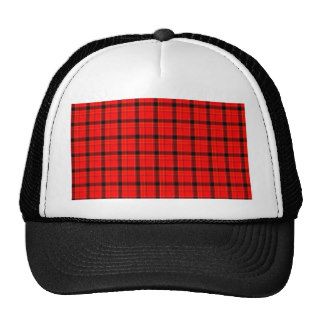 Red Plaid Tartan Fabric Background Trucker Hats