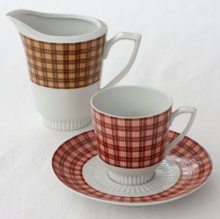 vintage 1960s tartan tea cup and jug by magpie living