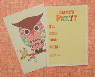 12 personalised child's owl party invites by petra boase