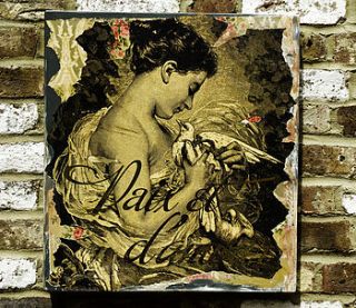 'paix et d'amour' wooden distressed collage art board by frank & fearless