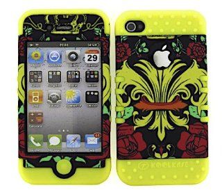 3 IN 1 HYBRID SILICONE COVER FOR APPLE IPHONE 4 4S HARD CASE SOFT YELLOW RUBBER SKIN SAINTS FLEUR YE TE335 KOOL KASE ROCKER CELL PHONE ACCESSORY EXCLUSIVE BY MANDMWIRELESS Cell Phones & Accessories