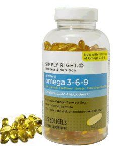 Cos15 Simply Right Wellness & Nutrition Omega 3 6 9 1500mg Fish Oil Reduces Heart Disease Cardiovascular Antioxidants   325 Clear Softgels Dietary Supplement  Chocolate Chip Cookies  Grocery & Gourmet Food