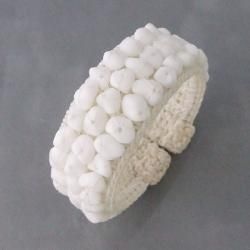White Mother of Pearl Bead Cotton Rope Cuff Bracelet (Thailand) Bracelets