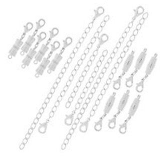 18 PIECE SILVER TONE MAGNETIC CLASP AND CHAIN EXTENDER SET (12 MAGNETIC CLASPS AND 6 CHAIN EXTENSION) 