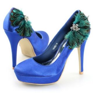 Shoezy Womens Blue Satin Flower High Heels Platform Stiletto Evening Party Dress Shoes Pumps Shoes Shoes