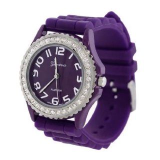 Dark Purple Small Face Silicone Jelly Watch w/ Crystal Rhinestones Bezel Watches