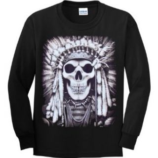 YOUTH LONG SLEEVE T SHIRT  BLACK   MEDIUM   Indian Skull   Native American Goth Punk Emo Clothing