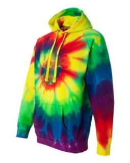 Tie Dyed Multi Color Spiral Pullover Frayed Hooded Sweatshirt (Rainbow, 3XL) Clothing