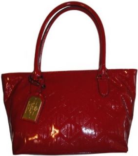 Women's Ralph Lauren Purse Handbag Signature Patent Shopper Bright Red Clothing
