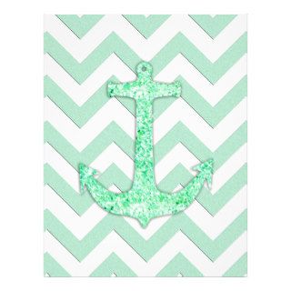 Glitter nautical anchor, turquoise chevron pattern customized letterhead