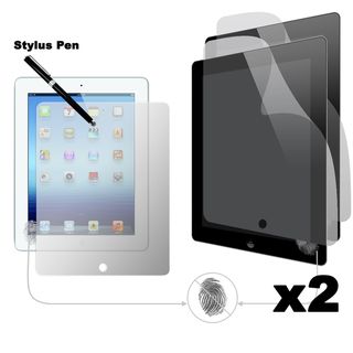 Apple iPad 2 / 3 Anti Fingerprint Screen Protector (2 Pack) with Dual Purpose Stylus Pen Vizio iPad Accessories