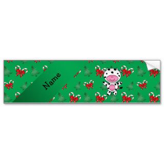 Personalized name cow green candy canes bows bumper sticker