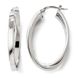 14k White Gold Polished Double Oval Hoop Earrings. Metal Wt  3.64g Jewelry