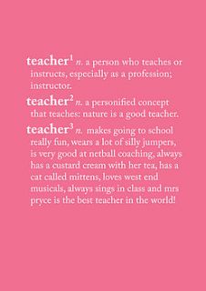 personalised teacher dictionary print by coconutgrass
