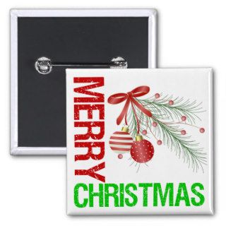 Merry Christmas Ornament Red Bow Pinback Buttons