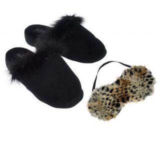 Fabulous Furs Faux Fur TrimmedSlippers with Faux Fur Eye Mask —