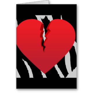 heart50 BROKEN RED HEART ZEBRA ANIMAL PRINT BACKGR Card