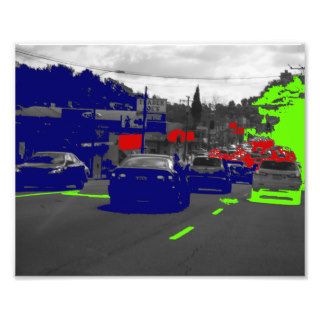 Green Blue Red Cars Photograph