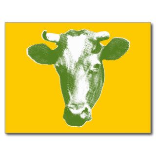 Green Retro Cow Graphic Postcards