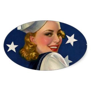 Darling Sailor Patriotic Pin up Print Oval Stickers