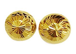 18k Gold 9mm Diamond cut Half Dome Ball Stud Earrings Jewelry