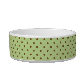 Vintage Girly Green & Brown Polka Dots Pattern Cat Food Bowls