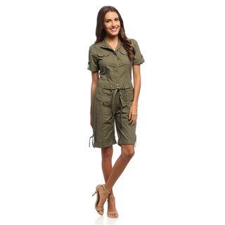 Live A Little Women's Kelp Green Belted Romper Live A Little Rompers & Jumpsuits