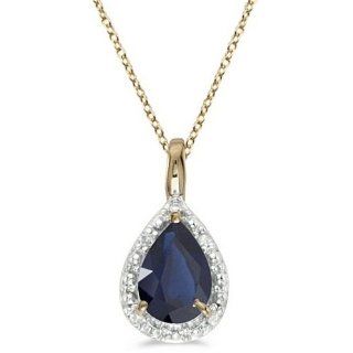 Pear Shaped Blue Sapphire Pendant Necklace 14k Yellow Gold (0.85ct) Allurez Jewelry